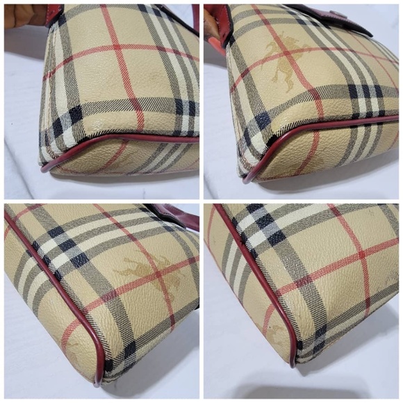Authentic Burberry haymarket pattern Shoulder Bag Beige/Dark red - Picture 6 of 13